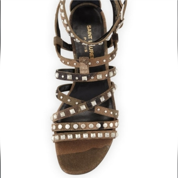 Saint Laurent Paris Suede Studded Camo Gladiator Sandals - Picture 1 of 15